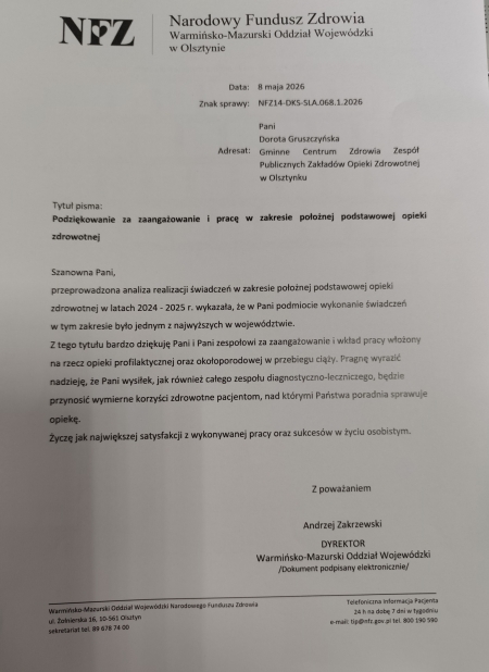 Podziękowania dla Położnych POZ 